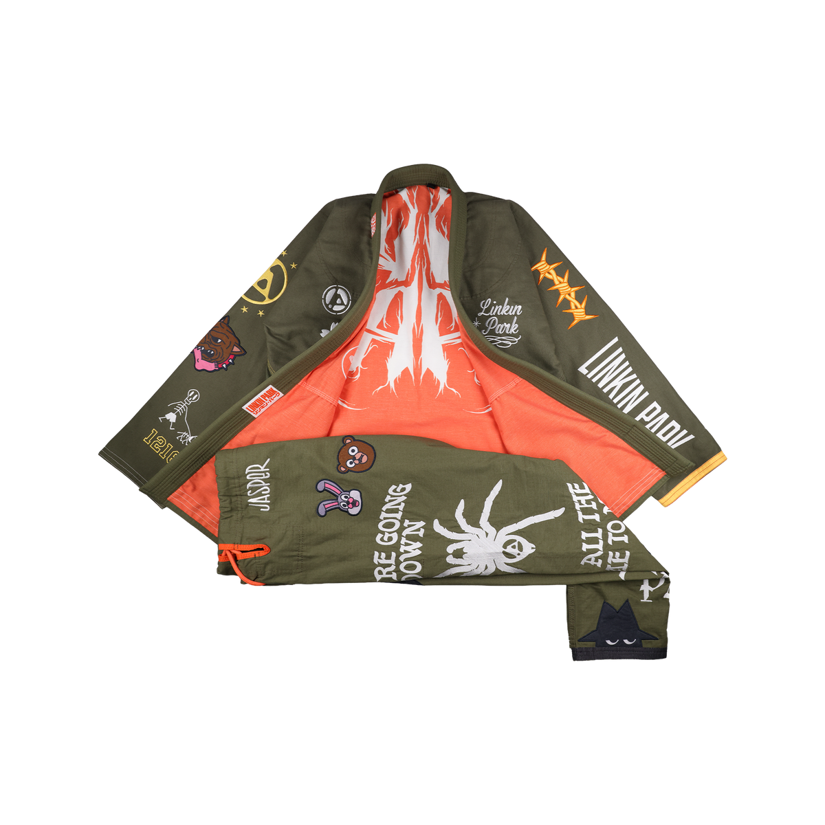 Linkin Park x Jasper Wong Reversible Jiu Jitsu Kimono jacket open showing orange lining