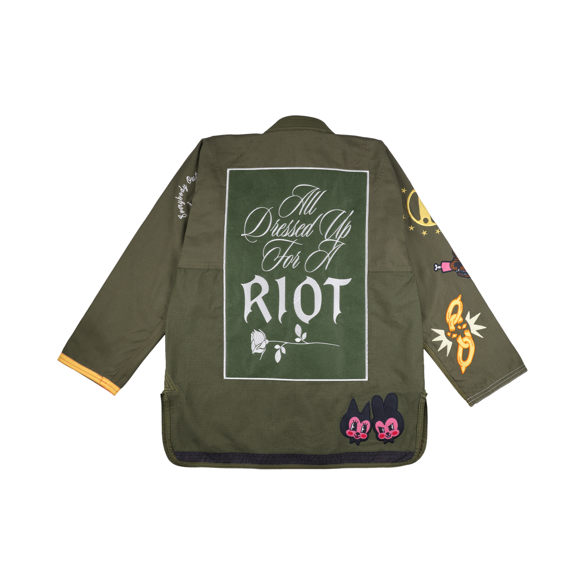 Linkin Park x Jasper Wong Reversible Jiu Jitsu Kimono back, All Dressed Up For A Riot panel