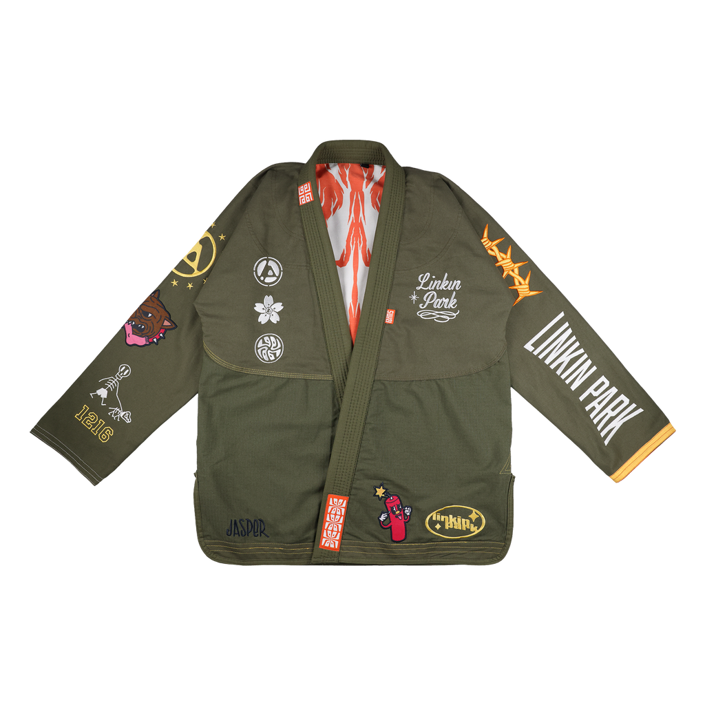 Linkin Park x Jasper Wong Reversible Jiu Jitsu Kimono front, military green