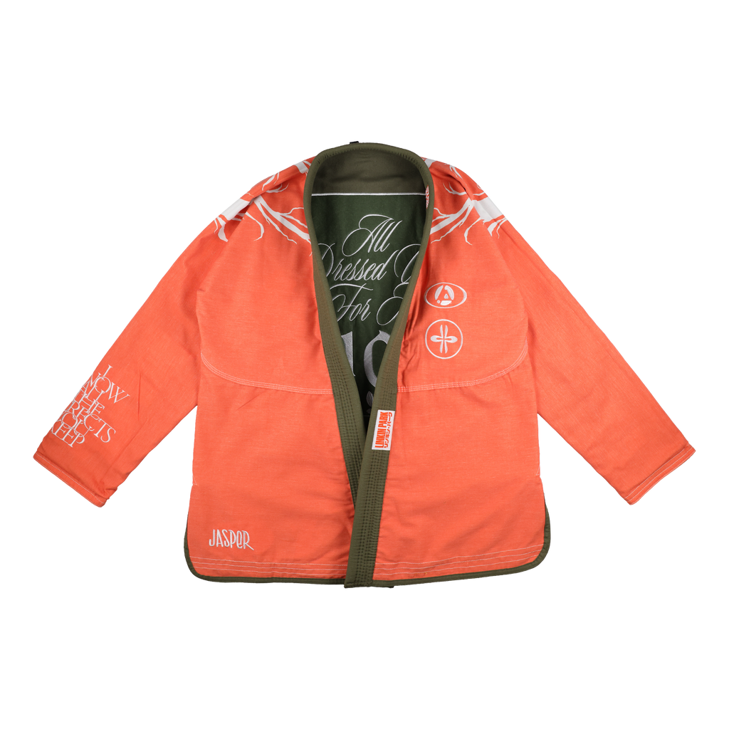 Linkin Park x Jasper Wong Reversible Jiu Jitsu Kimono reversed to blaze orange, front