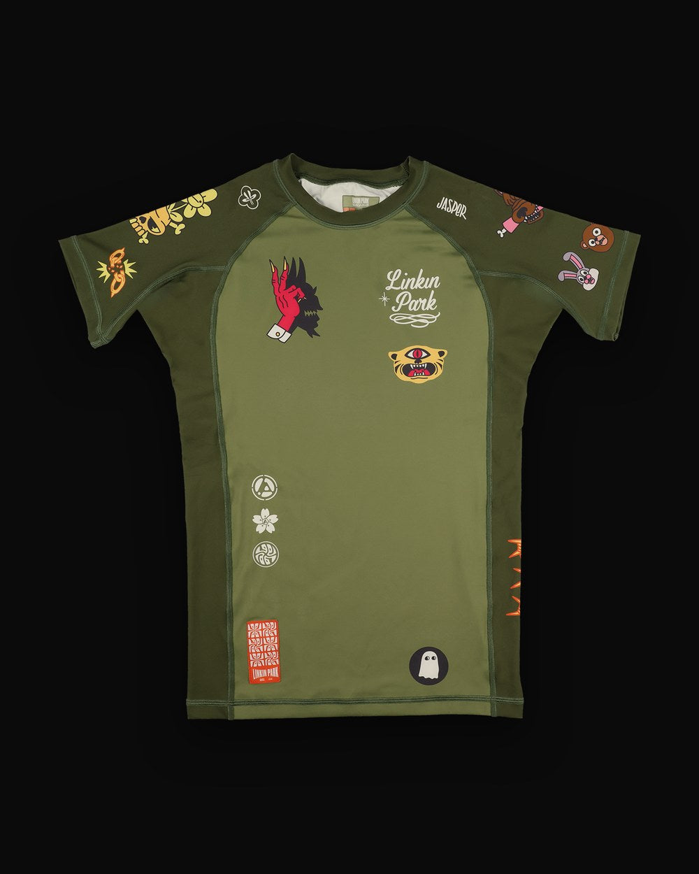 No-gi rashguard, green colorway, studio flat-lay, front